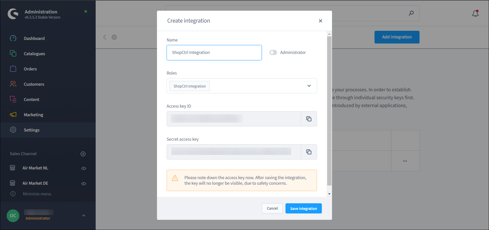 shopware-create-integration
