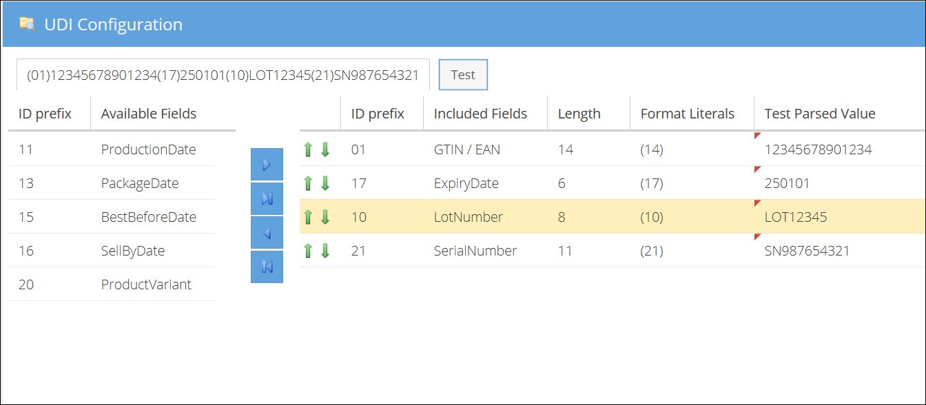 UDI configuration test panel
