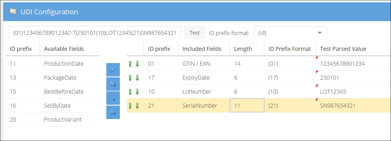 UDI configuration test panel